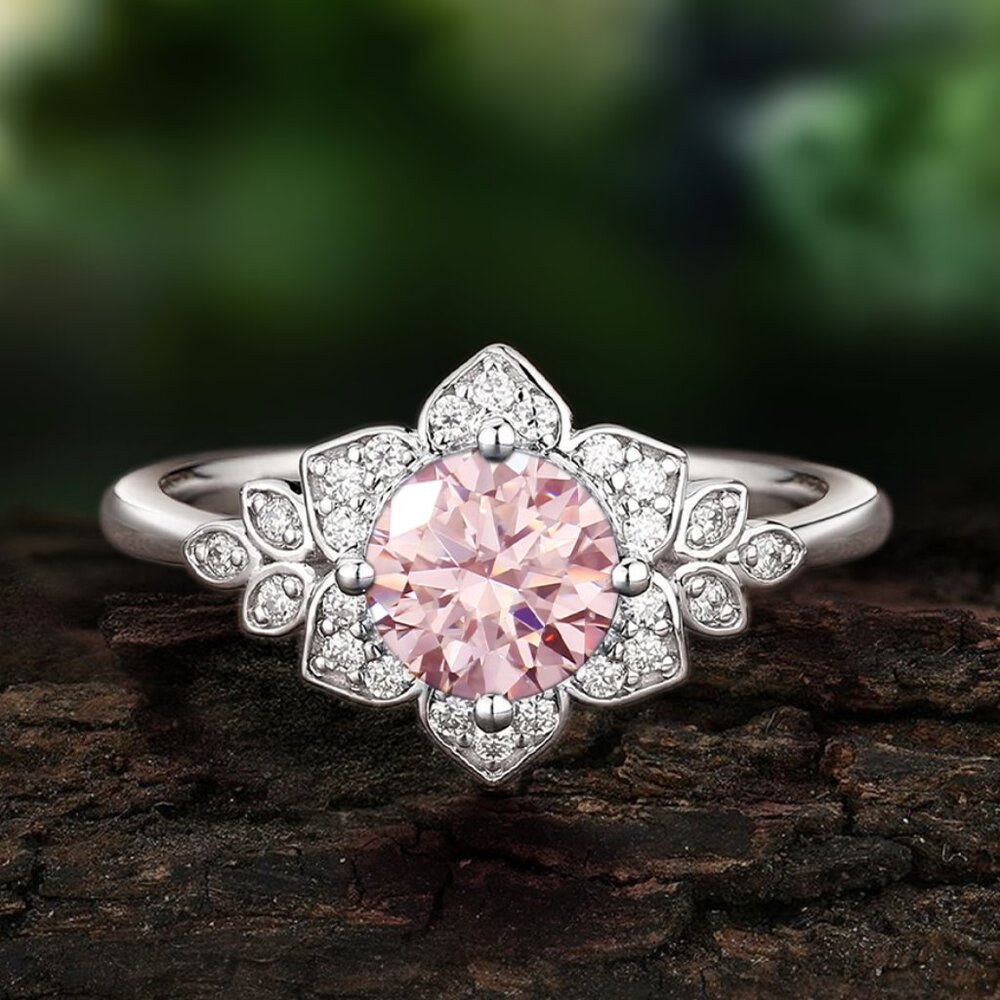 Vintage Style Floral ring - Blush Pink Morganite Flower Engagement Ring